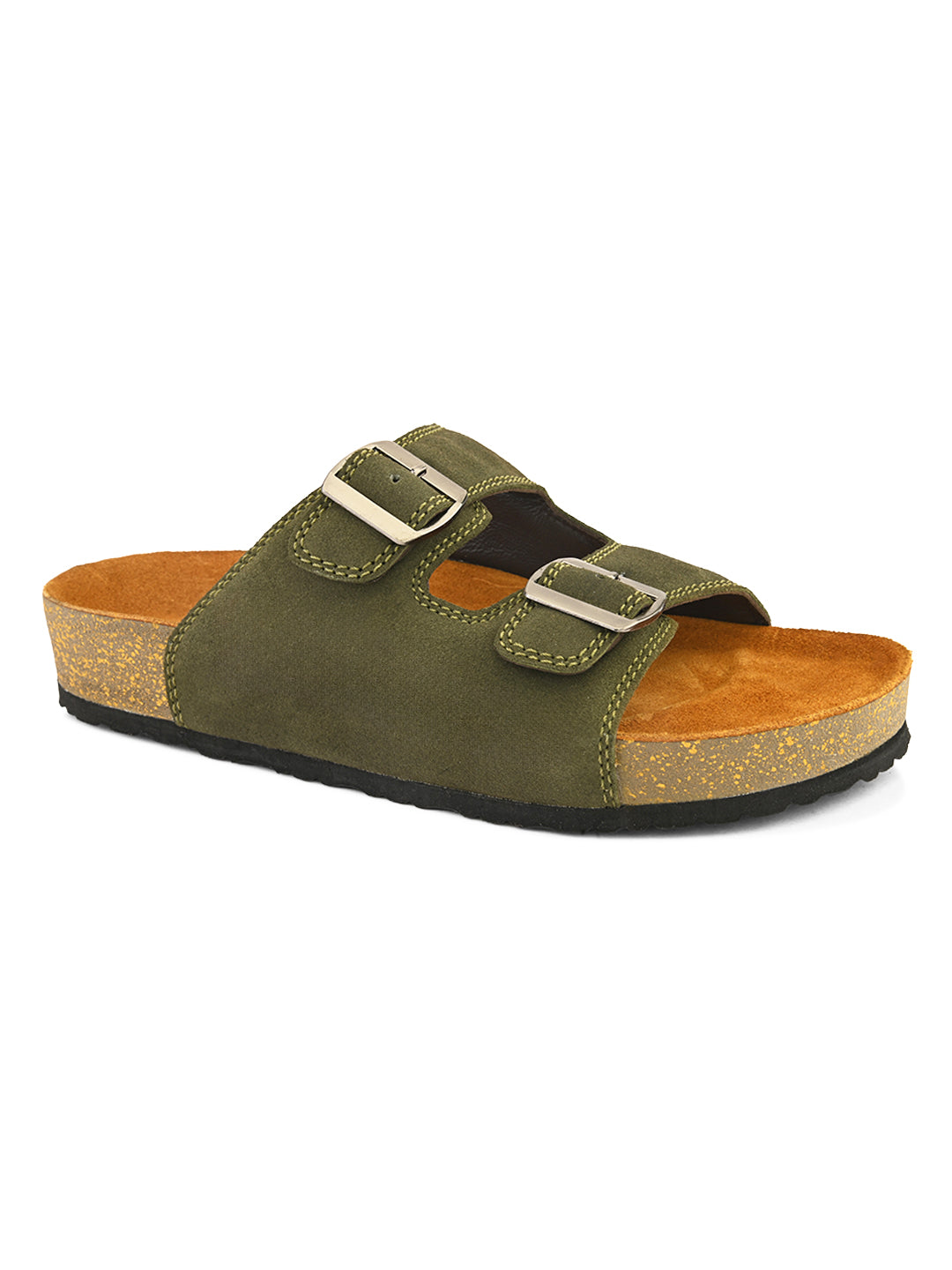 Bizora Suede Leather Sandals – Double Buckle Design with PU Sole
