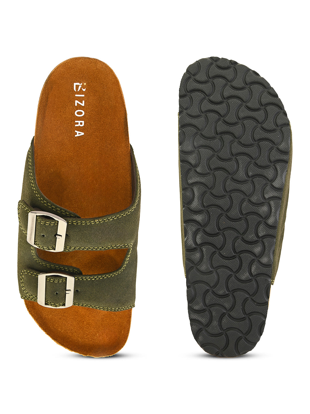 Bizora Suede Leather Sandals – Double Buckle Design with PU Sole