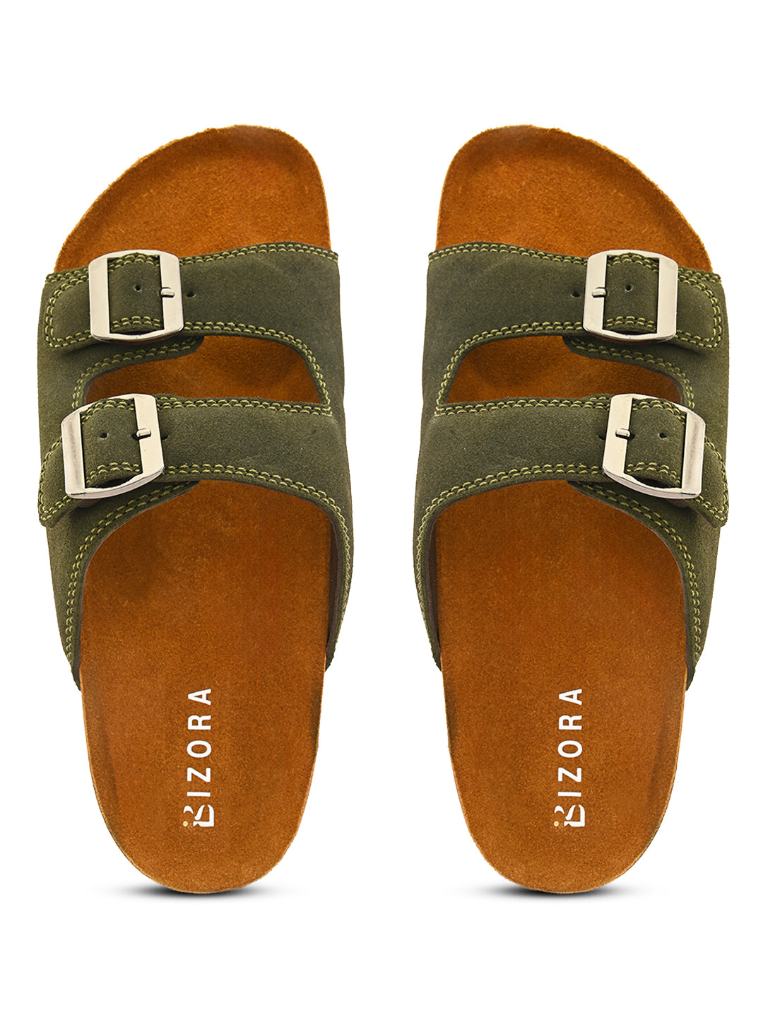 Bizora Suede Leather Sandals – Double Buckle Design with PU Sole