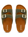 Bizora Suede Leather Sandals – Double Buckle Design with PU Sole