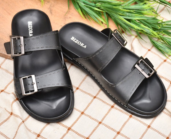 పురుషుల నలుపు సర్దుబాటు పట్టీలు స్లిప్పర్ (Z2)