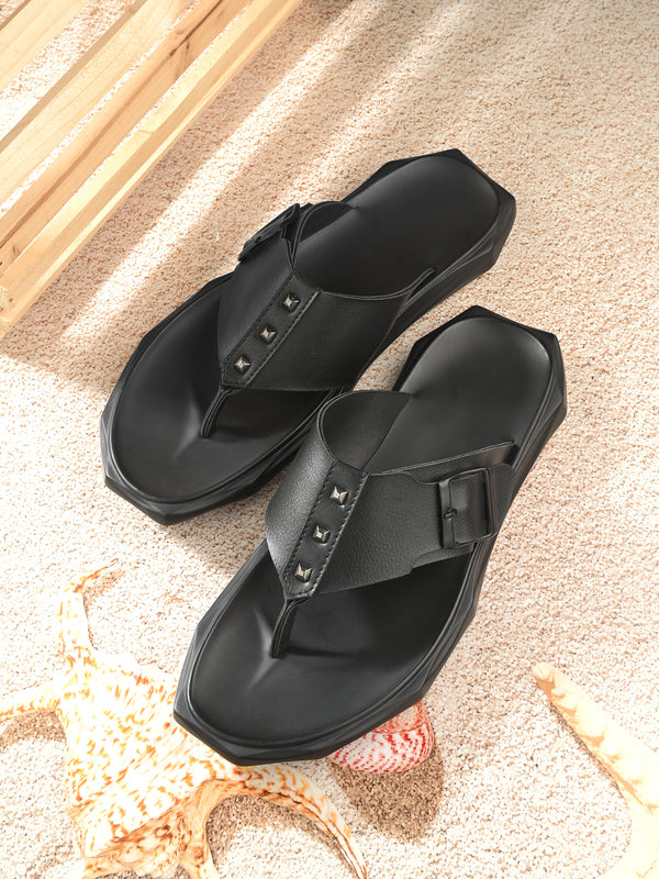 పురుషులు నలుపు సర్దుబాటు పట్టీ v-ఆకార స్లిప్పర్ (D1)