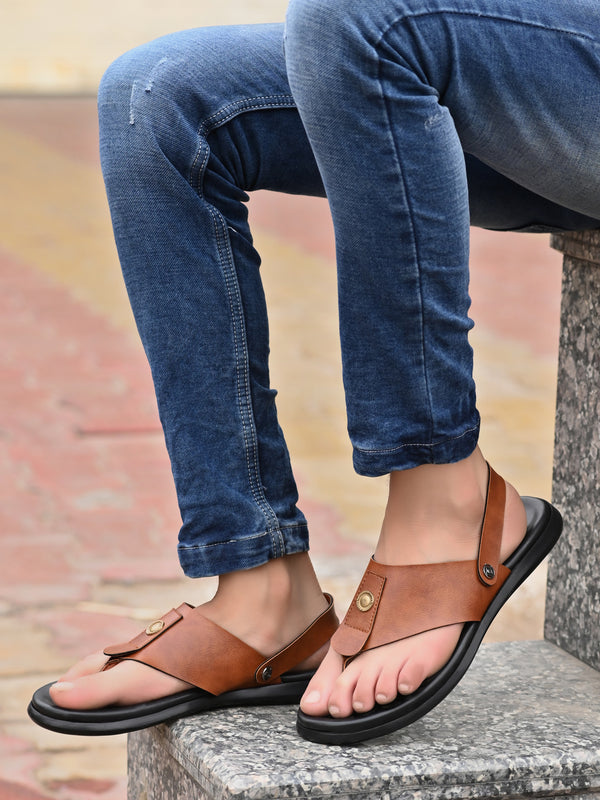 పురుషుల టాన్ v-ఆకారపు స్లిప్పర్ + చెప్పులు (R01)