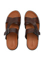 Men brown stitch designed adjustable slipper