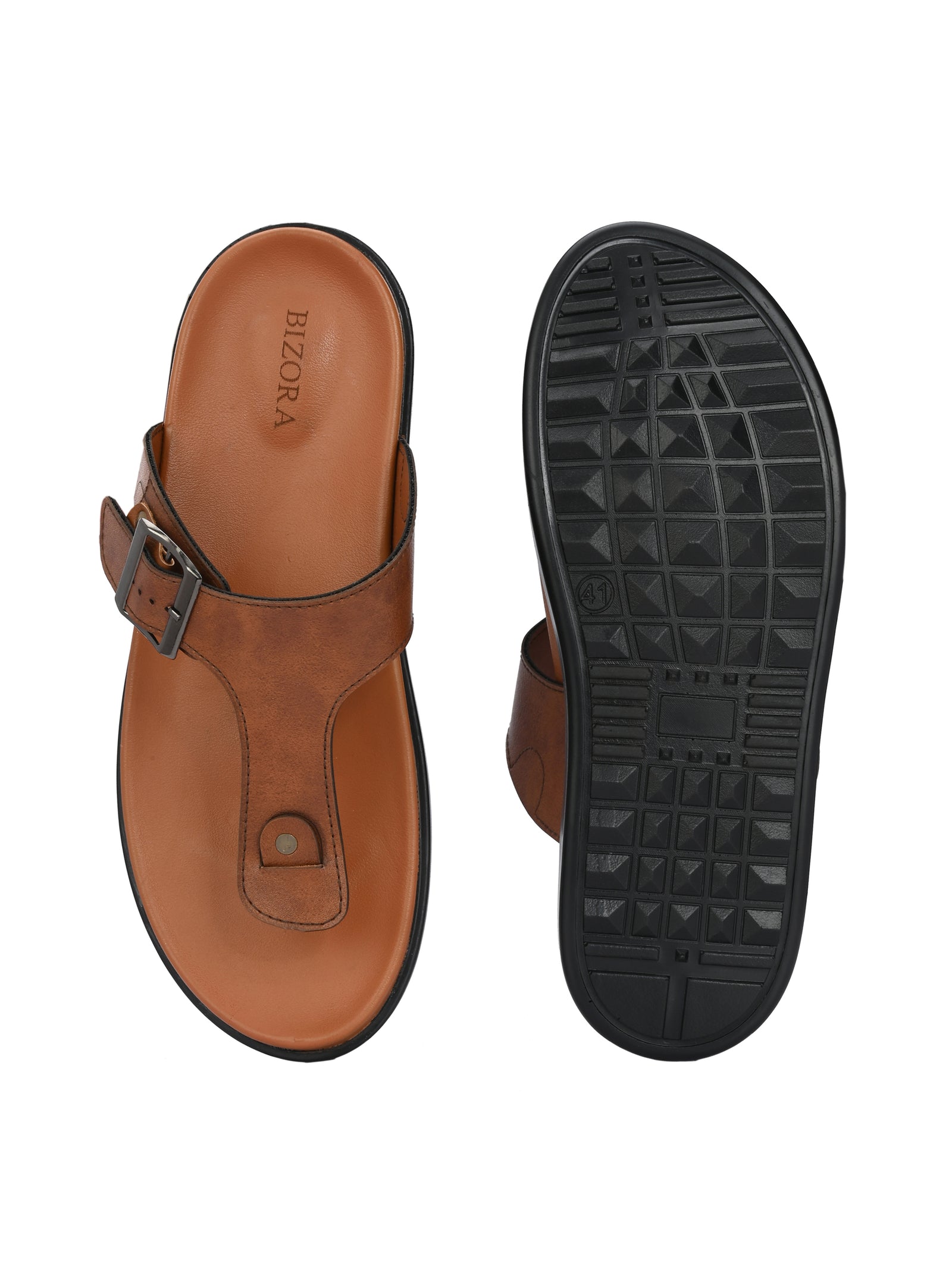 Men tan adjustable strap thong slipper