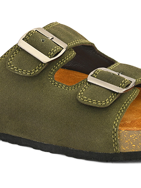 Bizora Suede Leather Sandals – Double Buckle Design with PU Sole