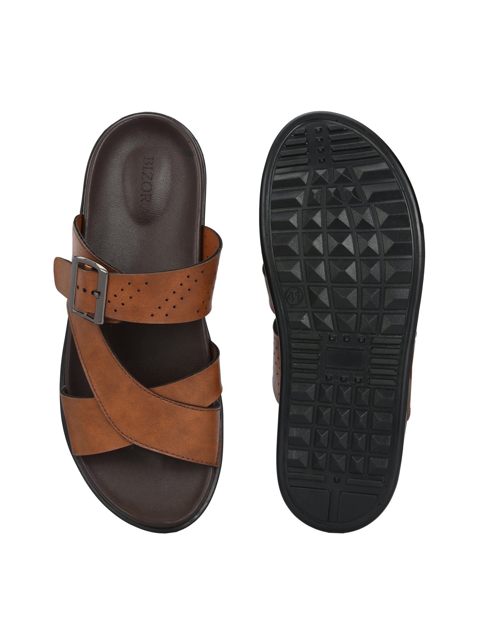 Men Tan stitch designed adjustable slipper