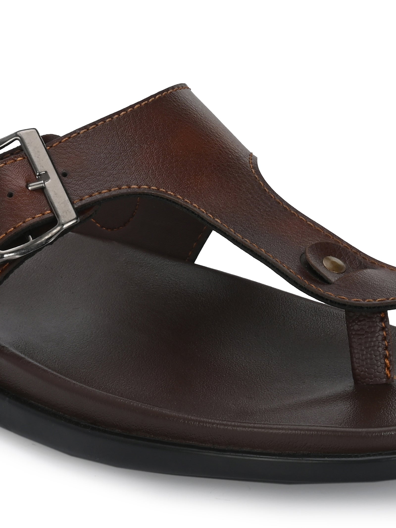 Men brown adjustable strap thong slipper