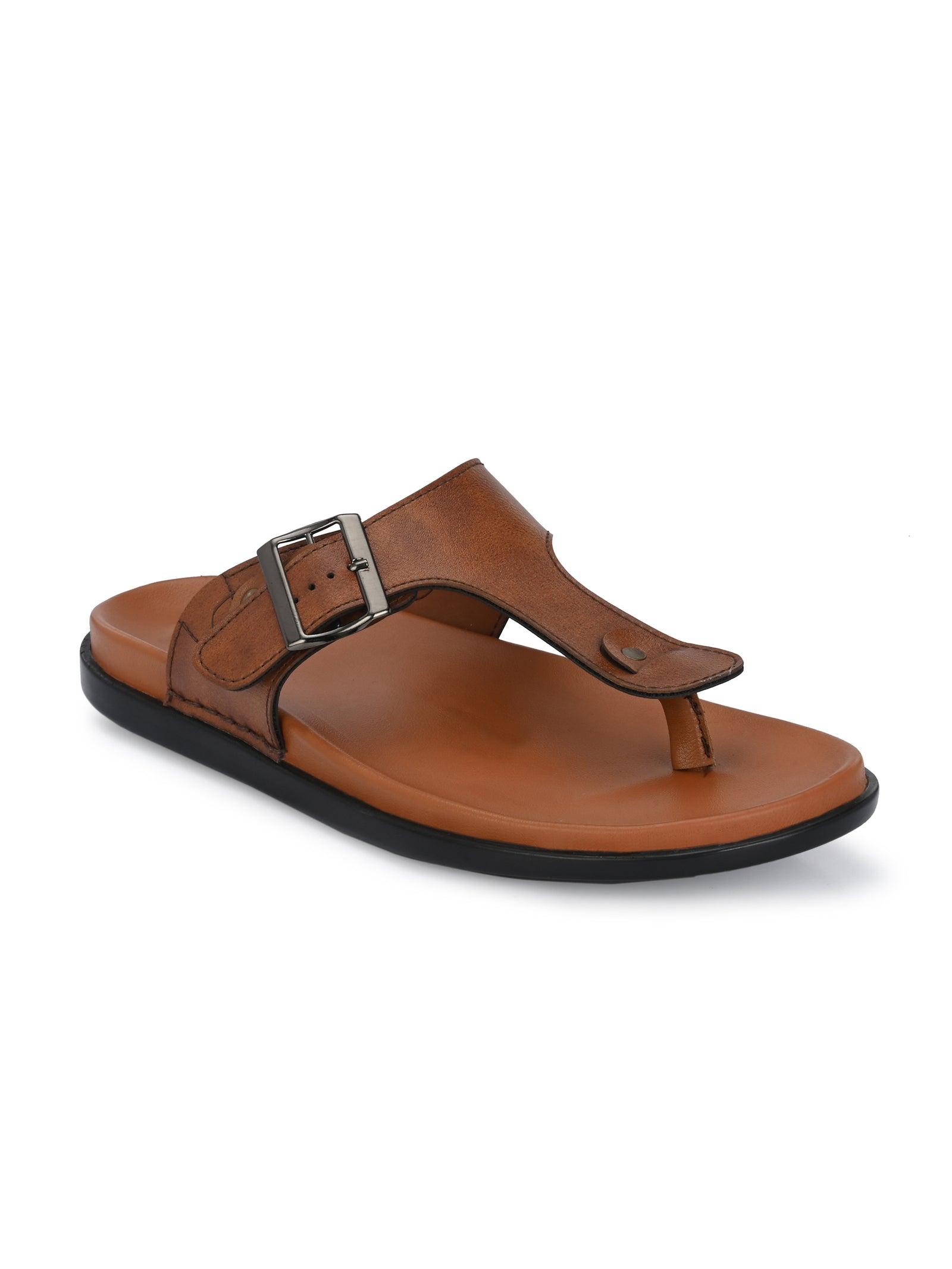 Men tan adjustable strap thong slipper