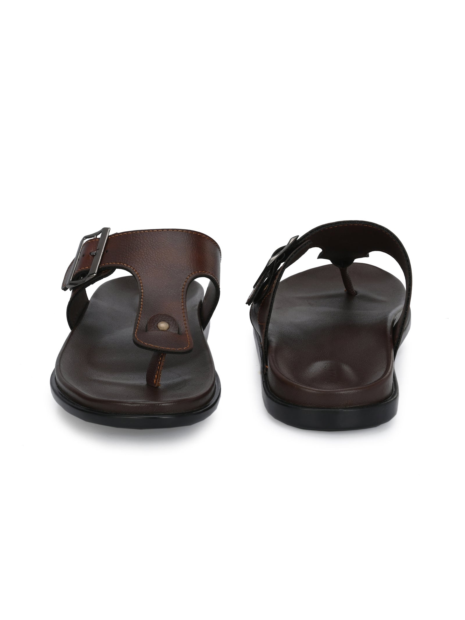 Men brown adjustable strap thong slipper