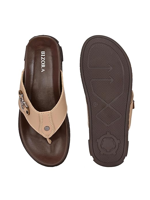 BIZORA Men's Premium Leather Casual Slip-On Flip-Flops Sandals