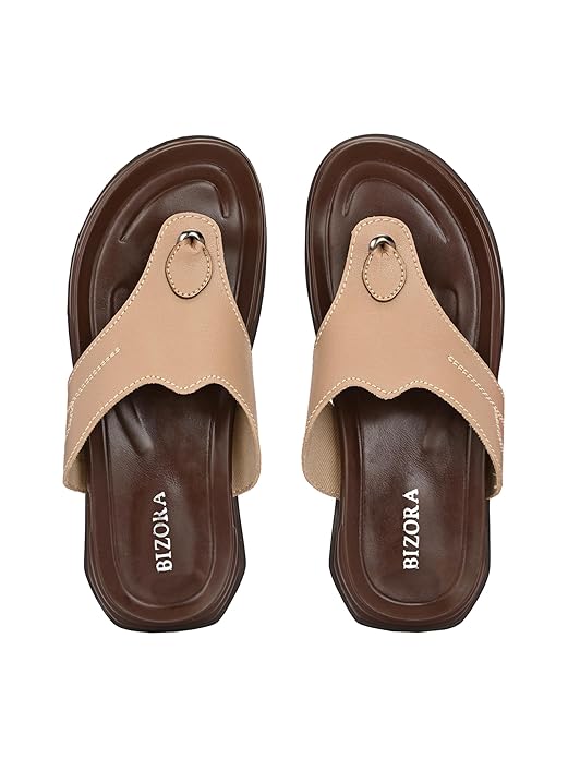 BIZORA Men's Stylish Leather Casual Flip-Flops for Everyday Comfort Sandals