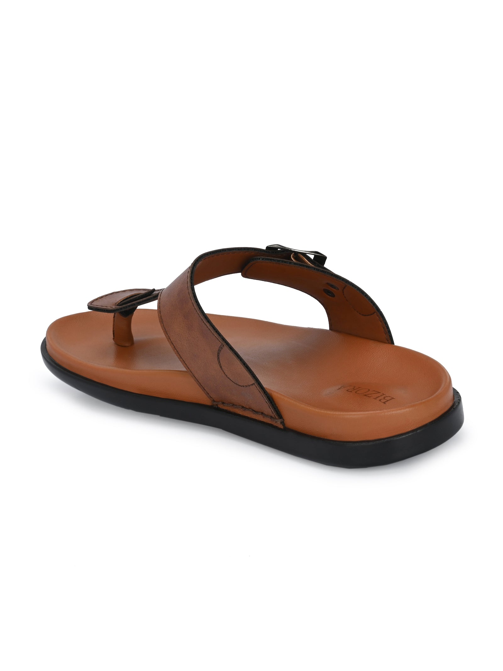 Men tan adjustable strap thong slipper