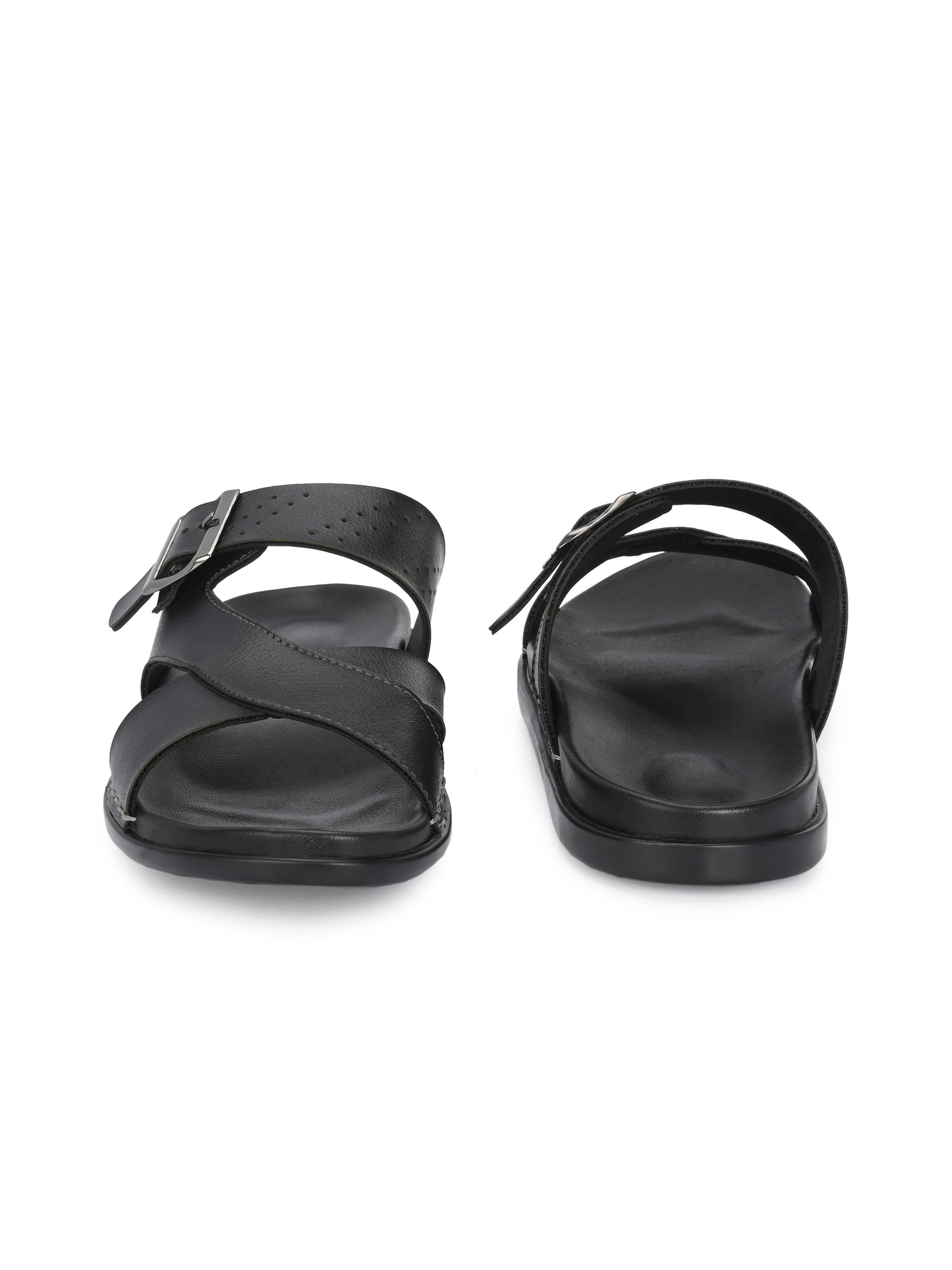 Men black stitch designed adjustable slipper