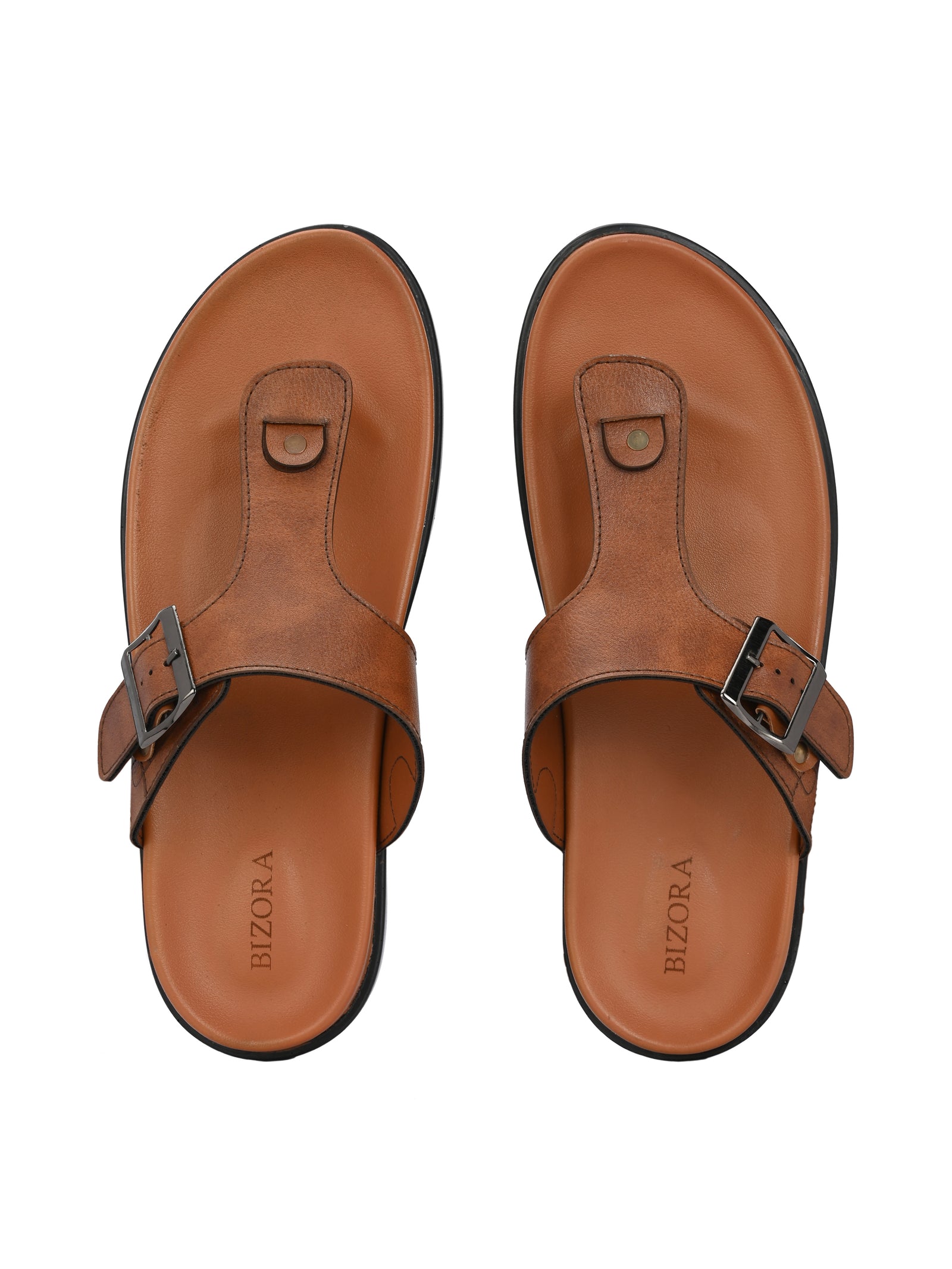 Men tan adjustable strap thong slipper