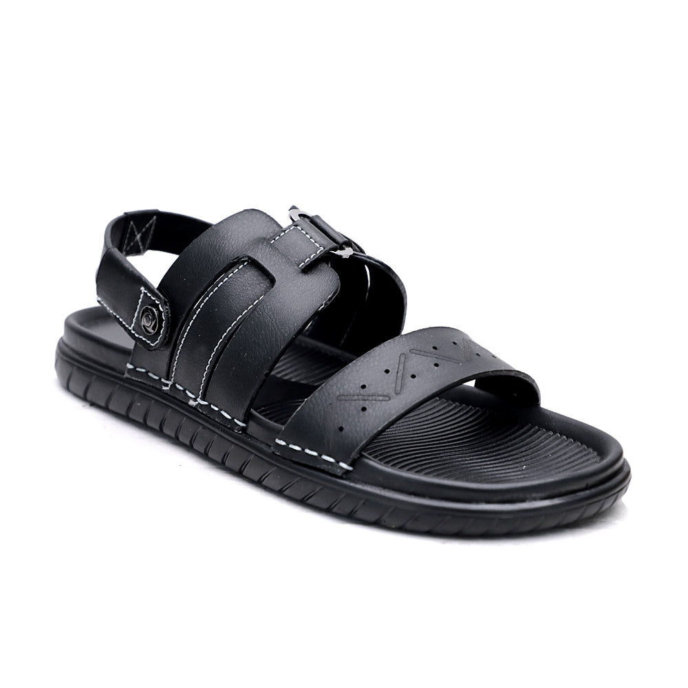 MENS BLACK SUPER SOFT PAD STRETCHABLE BACK STRAP SANDAL (T-3)