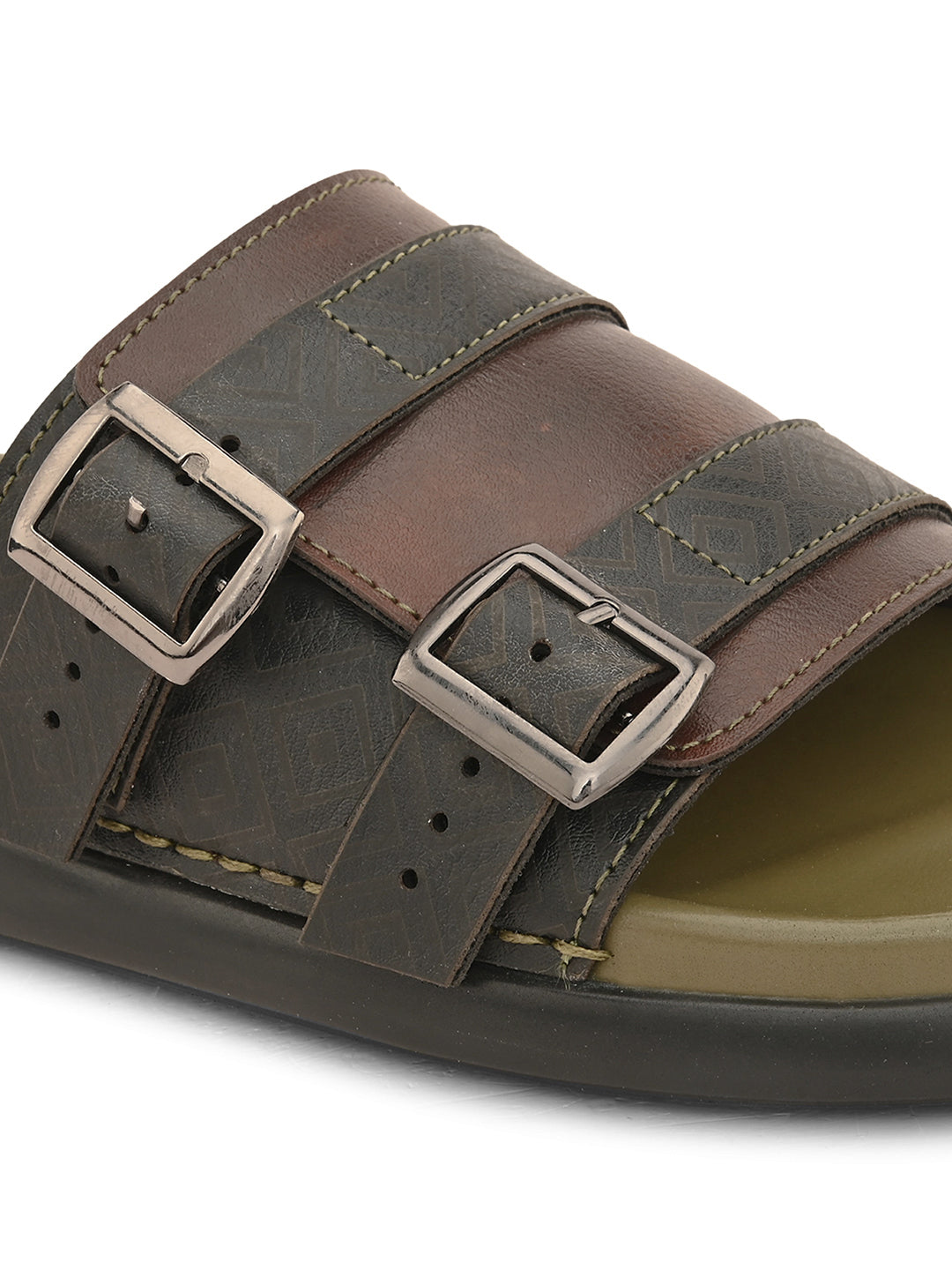 Men Olive Square Designed Trendy And Exclusive Soft Pad Slipper