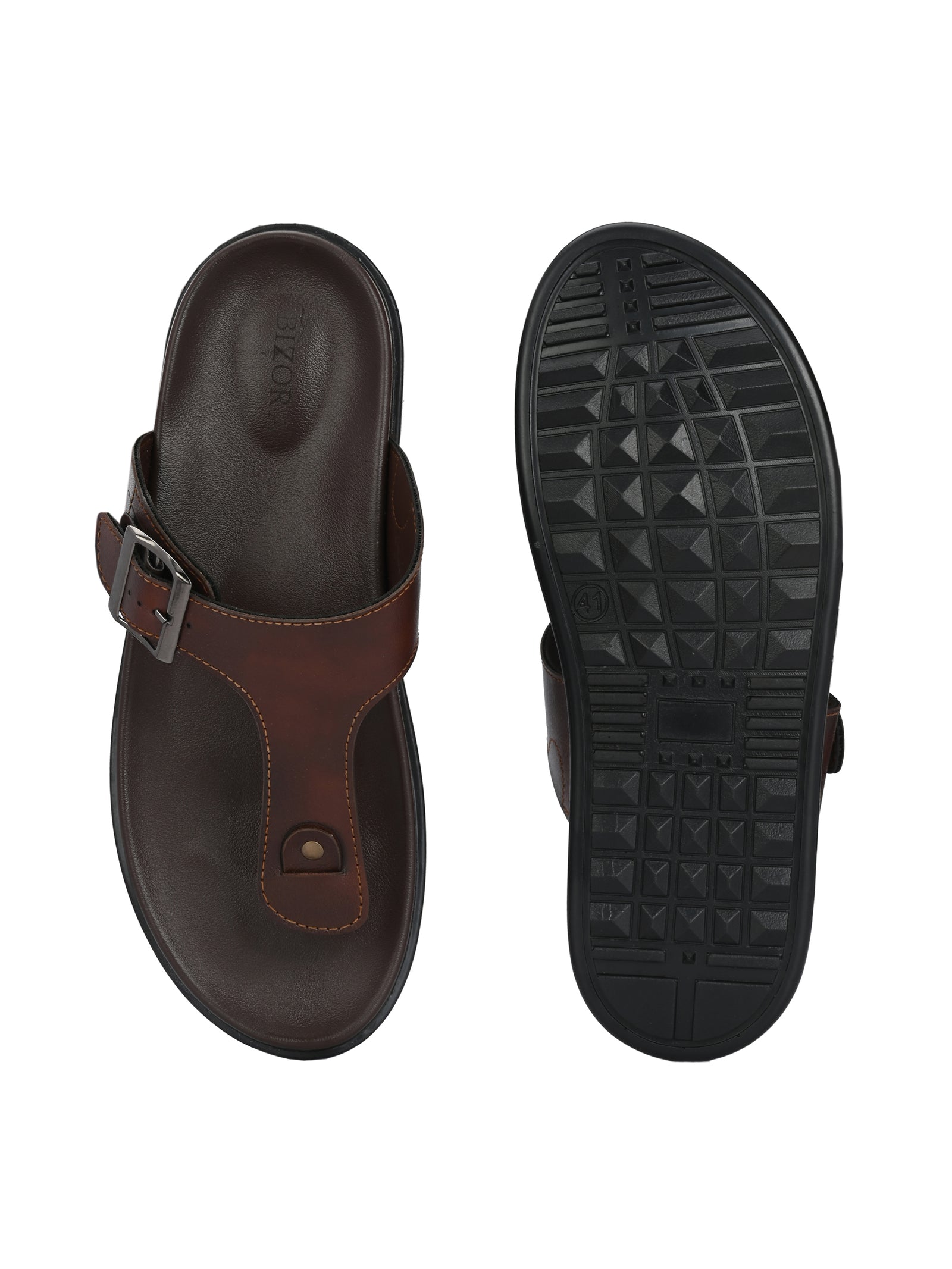 Men brown adjustable strap thong slipper