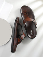 Men brown adjustable strap thong slipper