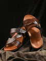 Men brown stitch designed adjustable slipper