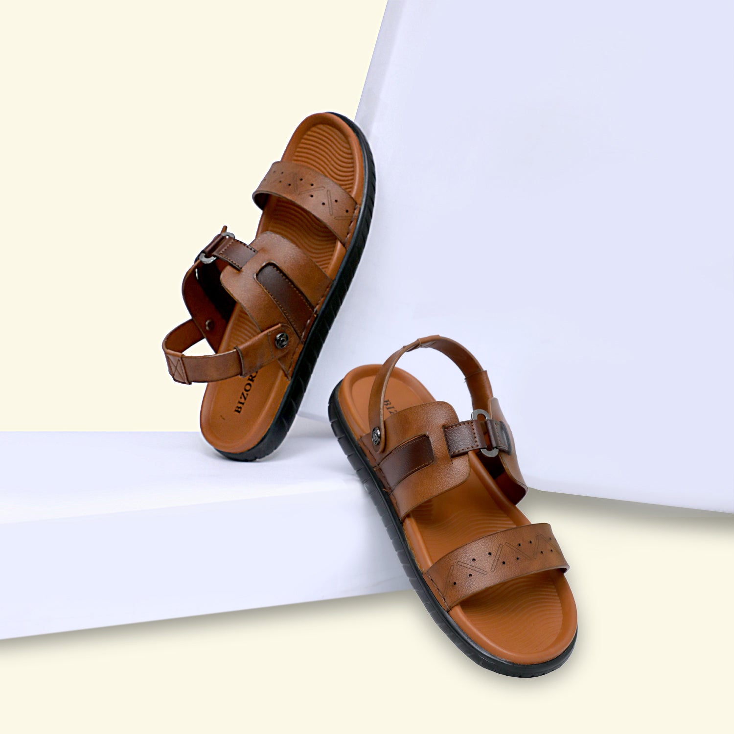 MENS TAN SUPER SOFT PAD STRETCHABLE BACK STRAP SANDAL (T-3)