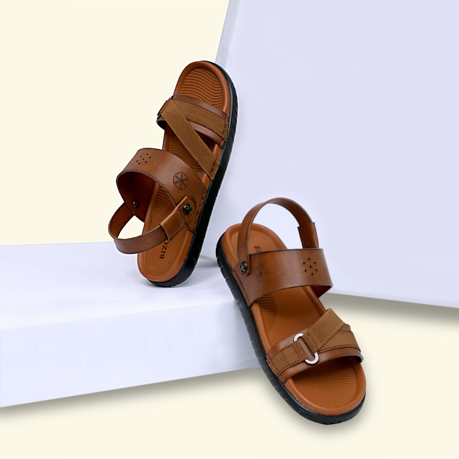 MENS TAN TRENDY SOFT PAD SANDAL (T-2)