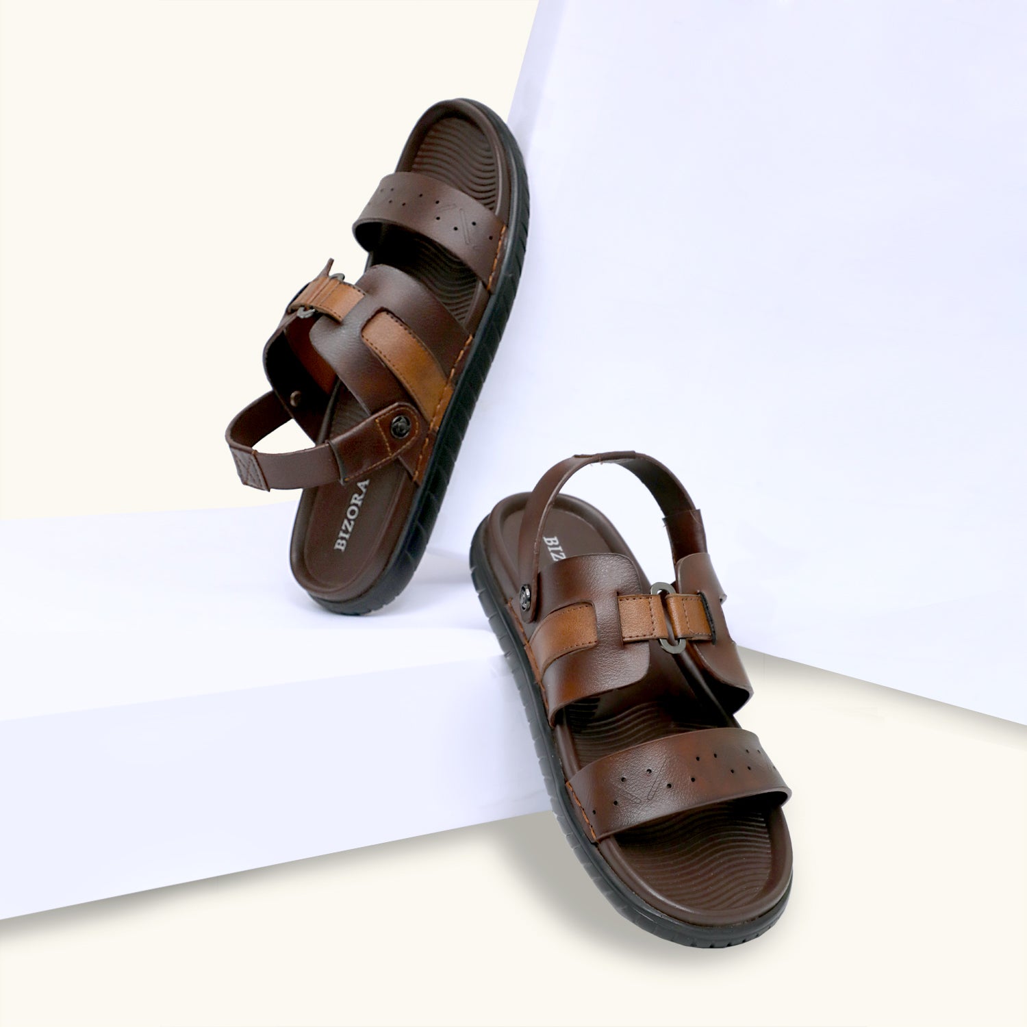 MENS BROWN SUPER SOFT PAD STRETCHABLE BACK STRAP SANDAL (T-3)