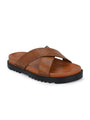 Men Tan Cross Slide Slipper-AR1