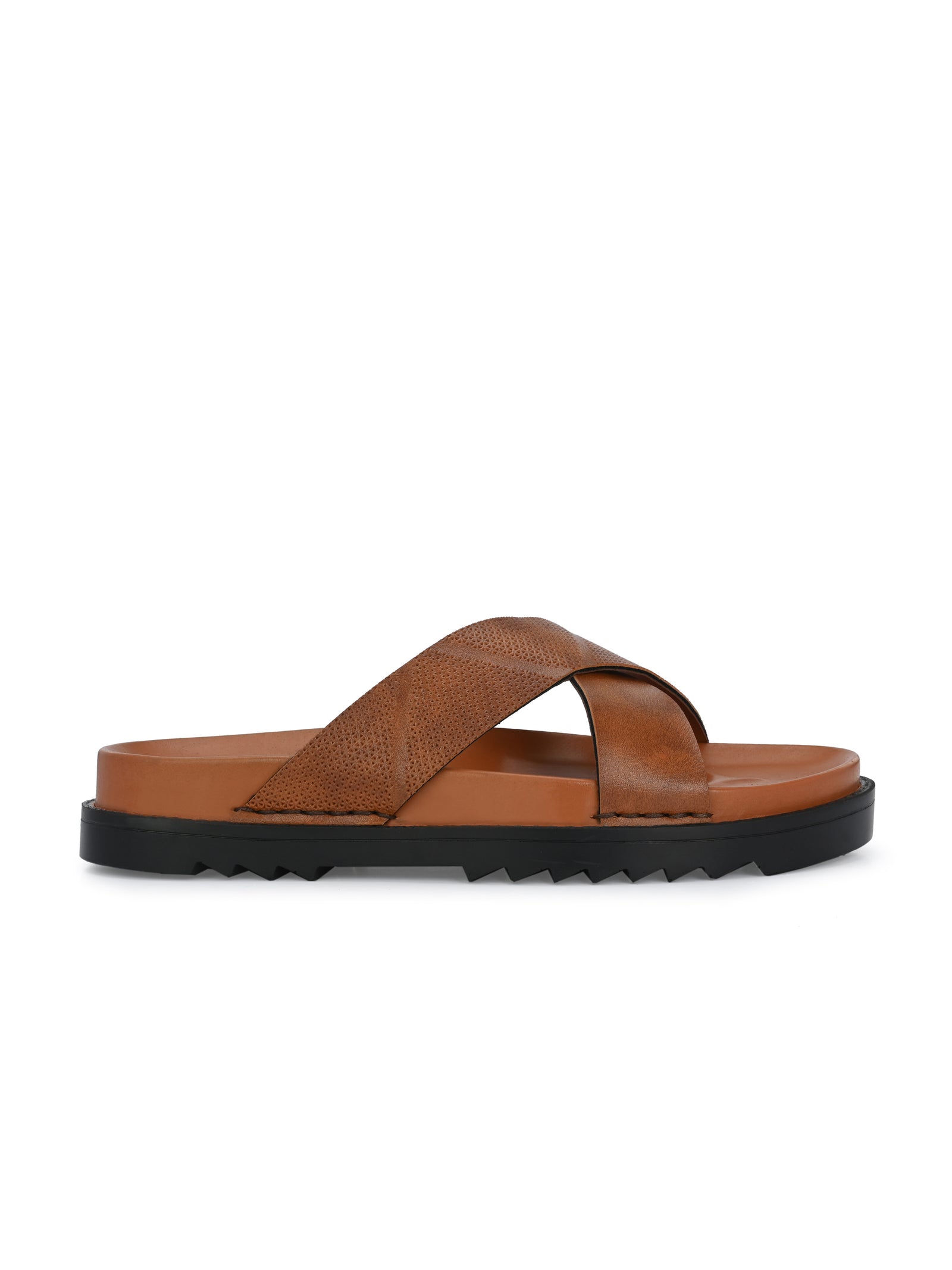 Men Tan Cross Slide Slipper-AR1