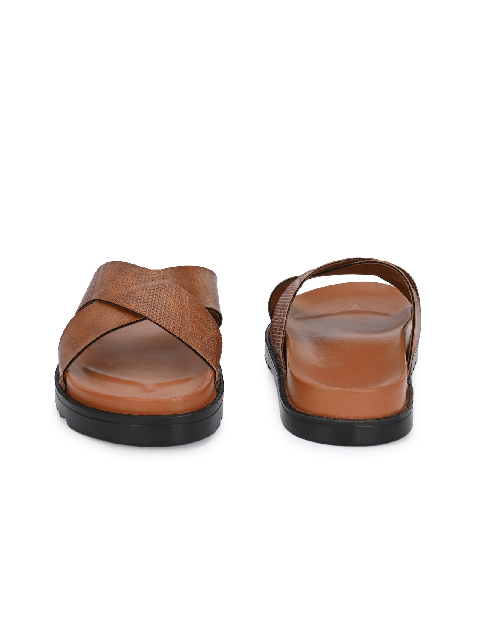 Men Tan Cross Slide Slipper-AR1