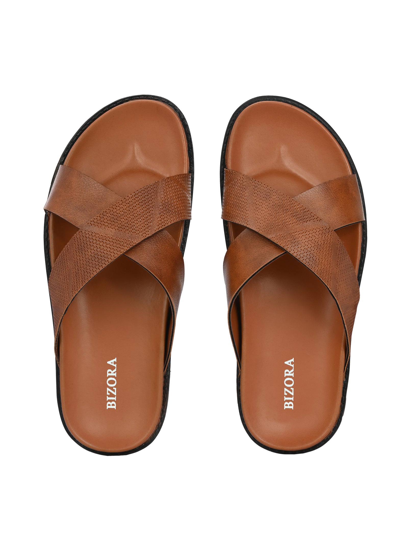 Men Tan Cross Slide Slipper-AR1