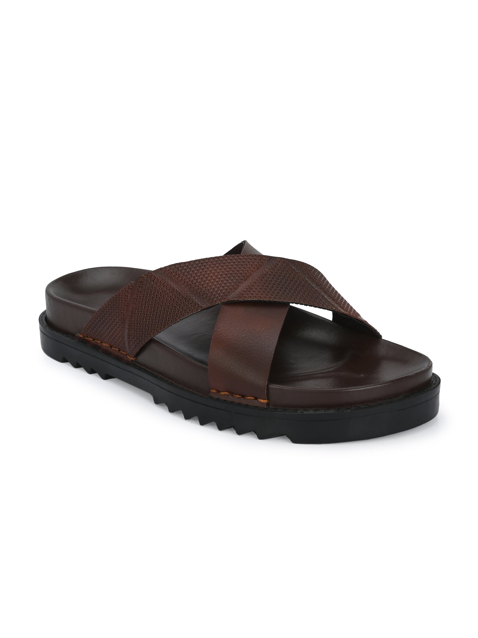 Men Brown Cross Slide Slipper-AR1