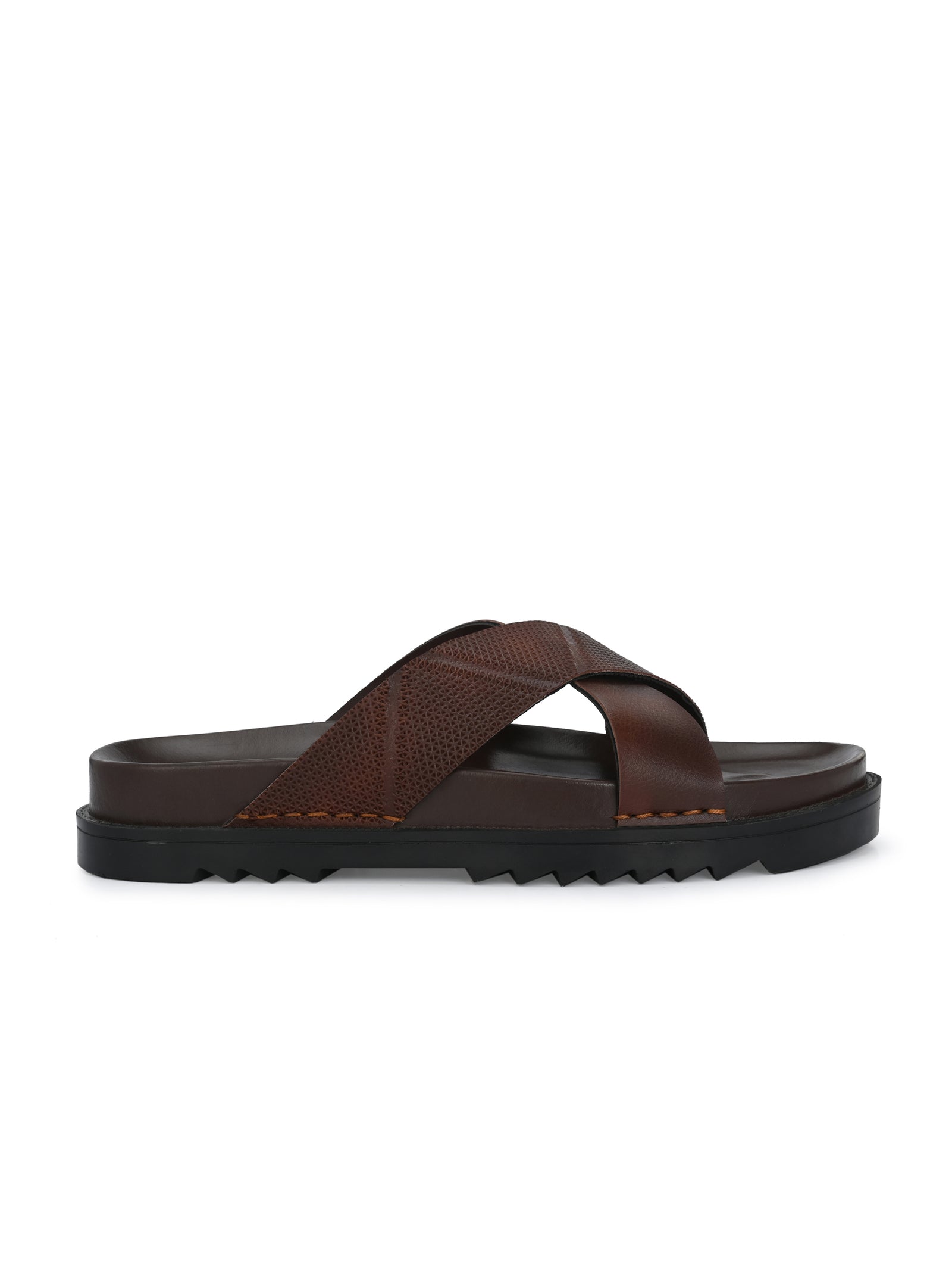 Men Brown Cross Slide Slipper-AR1