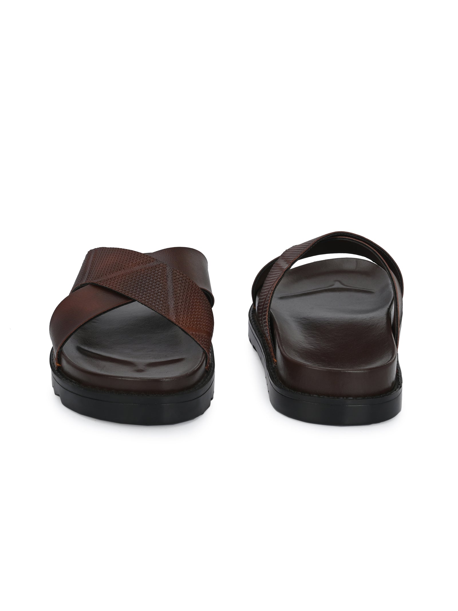 Men Brown Cross Slide Slipper-AR1