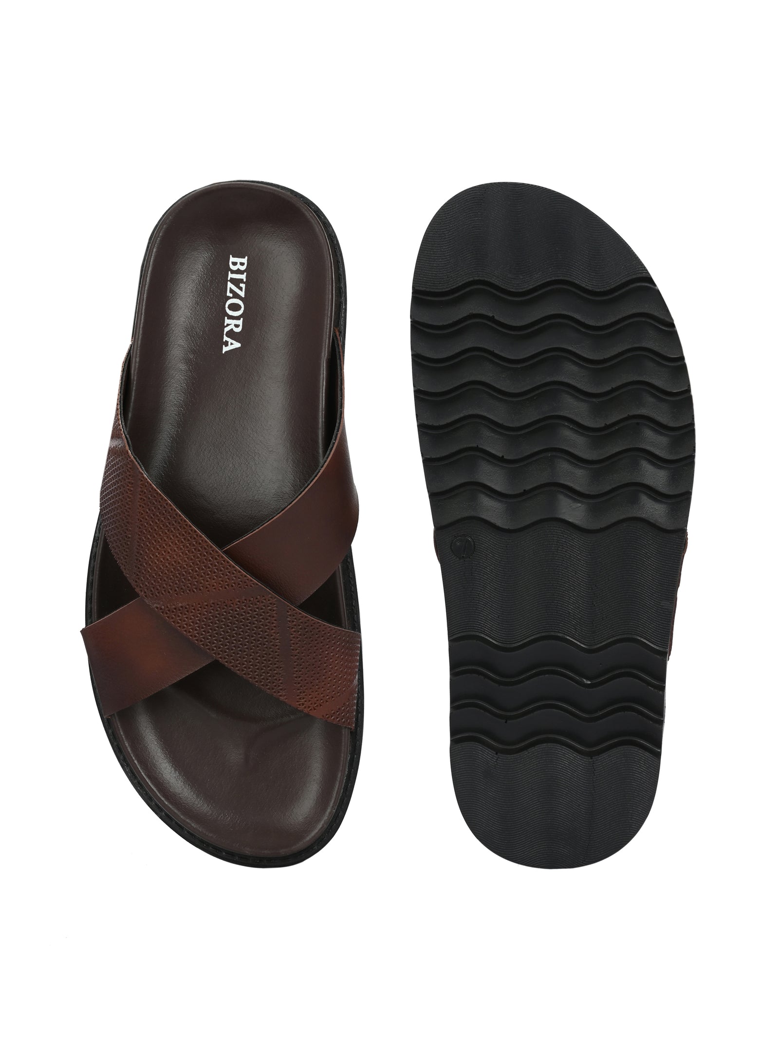 Men Brown Cross Slide Slipper-AR1