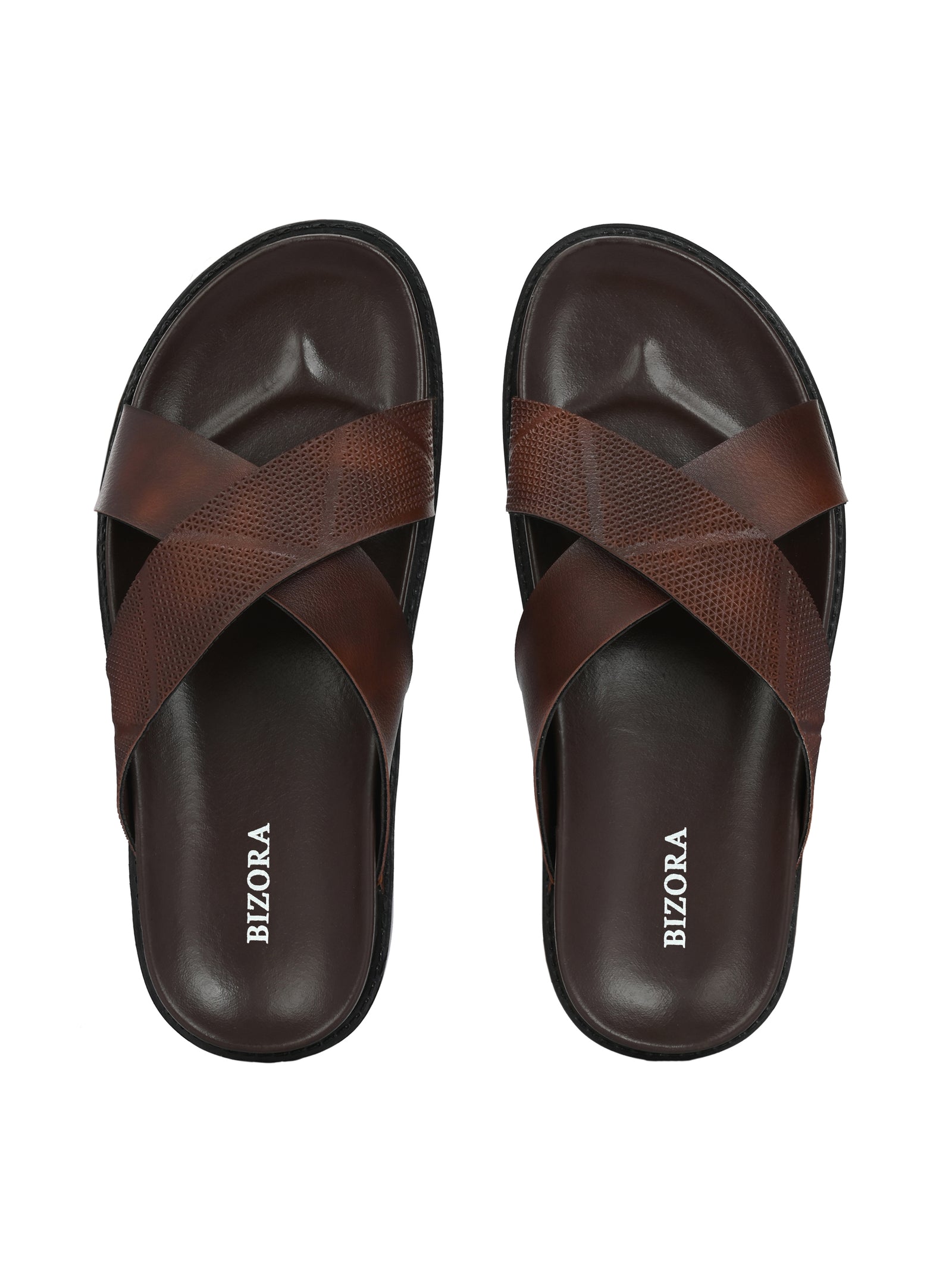 Men Brown Cross Slide Slipper-AR1