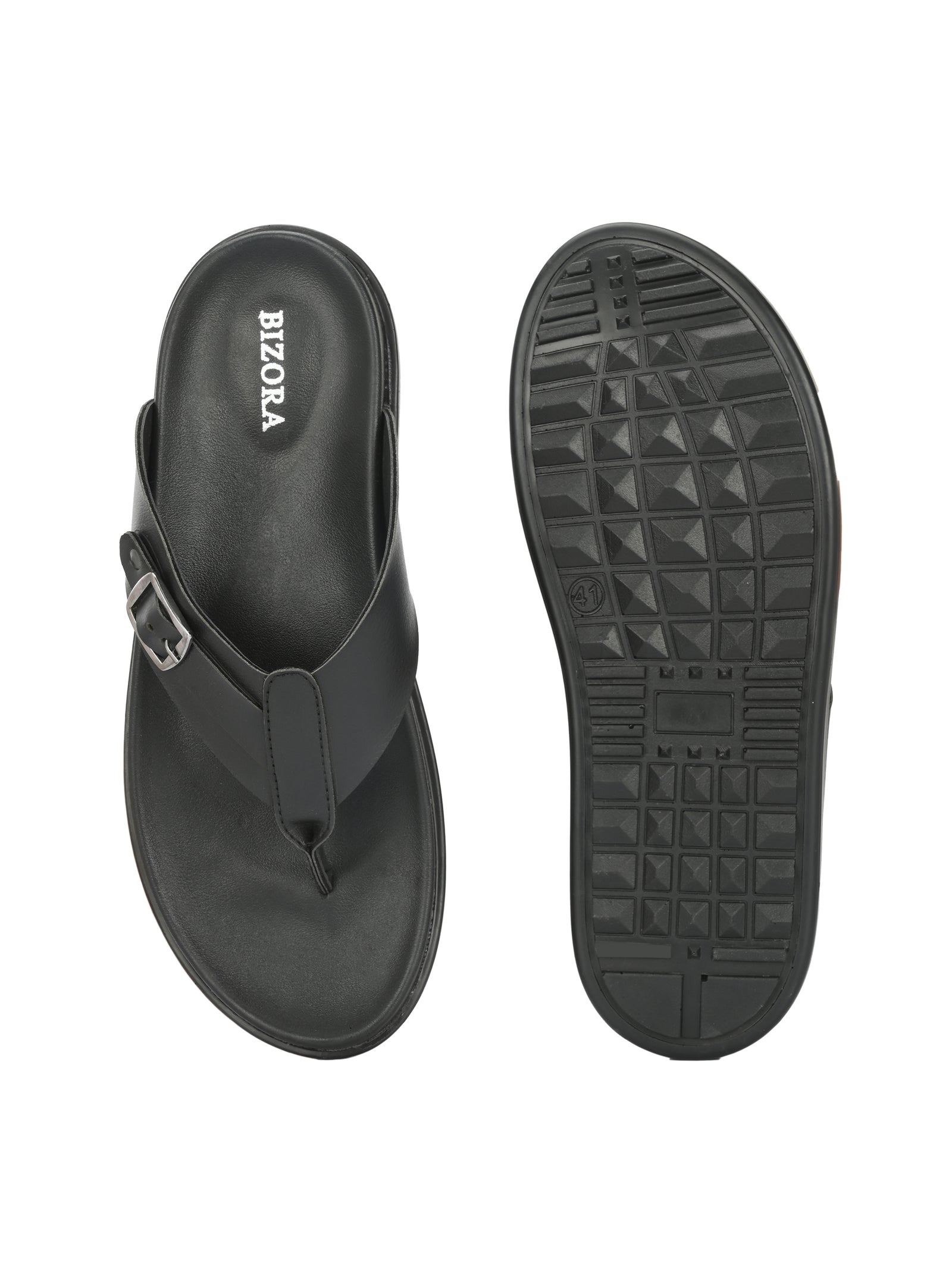 Men black v-shape slipper with buckle look (L7)