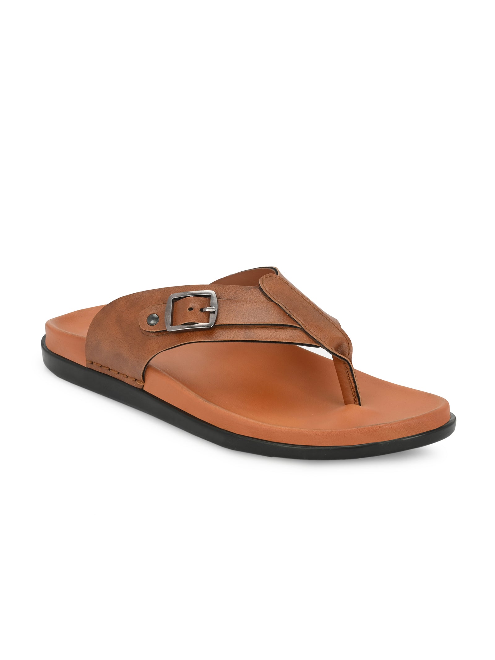 Men tan v-shape slipper with buckle look (L7)