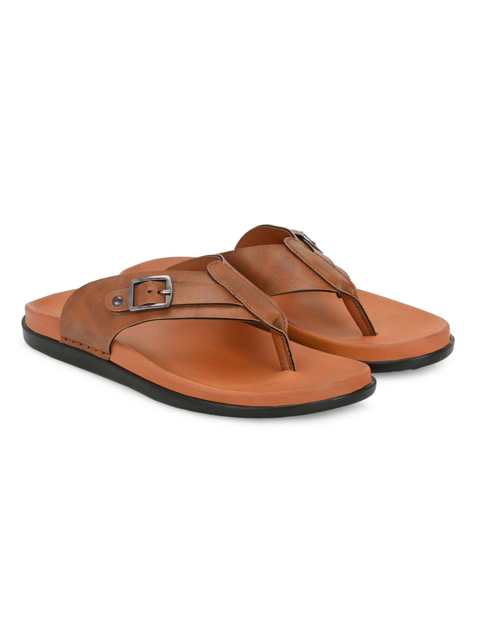 Men tan v-shape slipper with buckle look (L7)