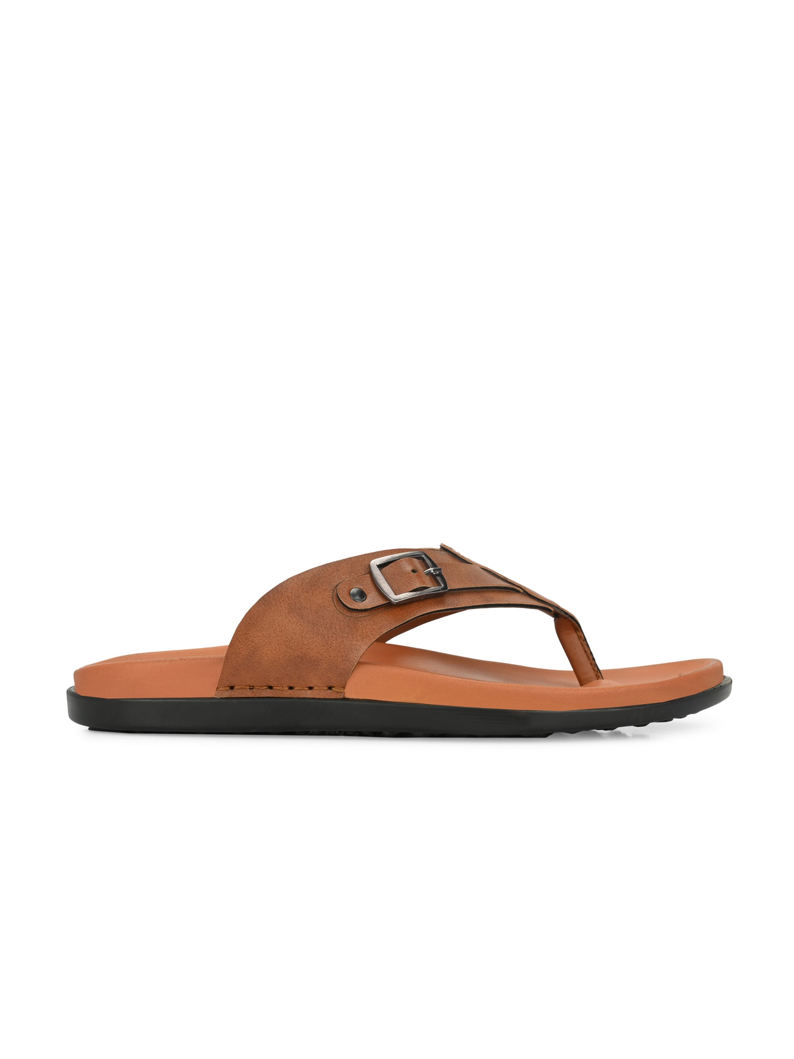 Men tan v-shape slipper with buckle look (L7)