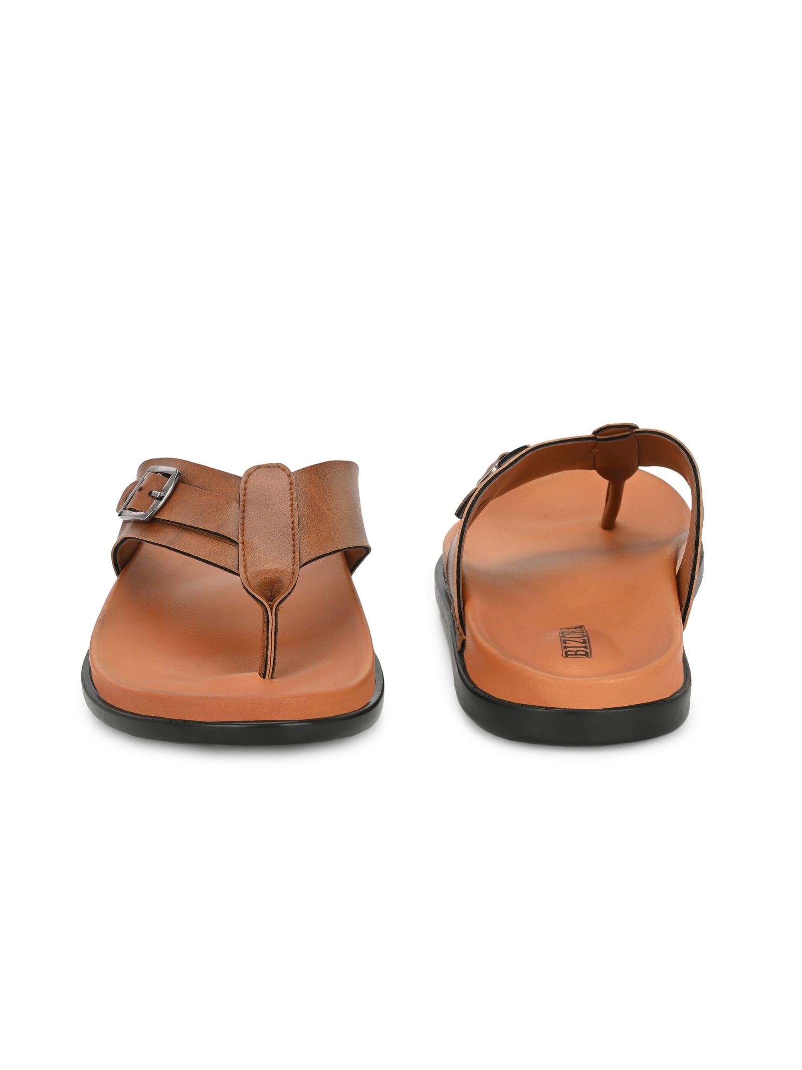 Men tan v-shape slipper with buckle look (L7)