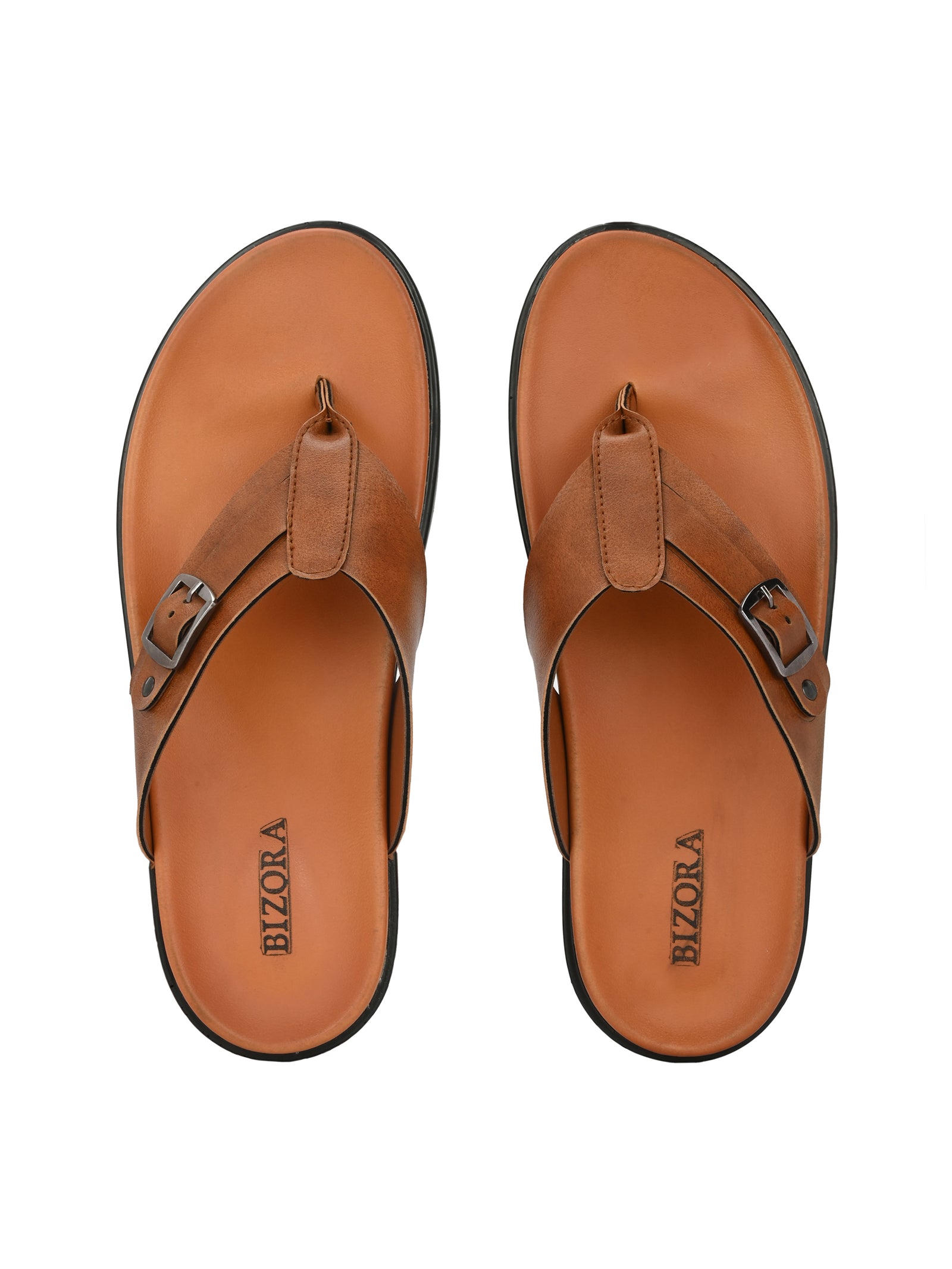 Men tan v-shape slipper with buckle look (L7)