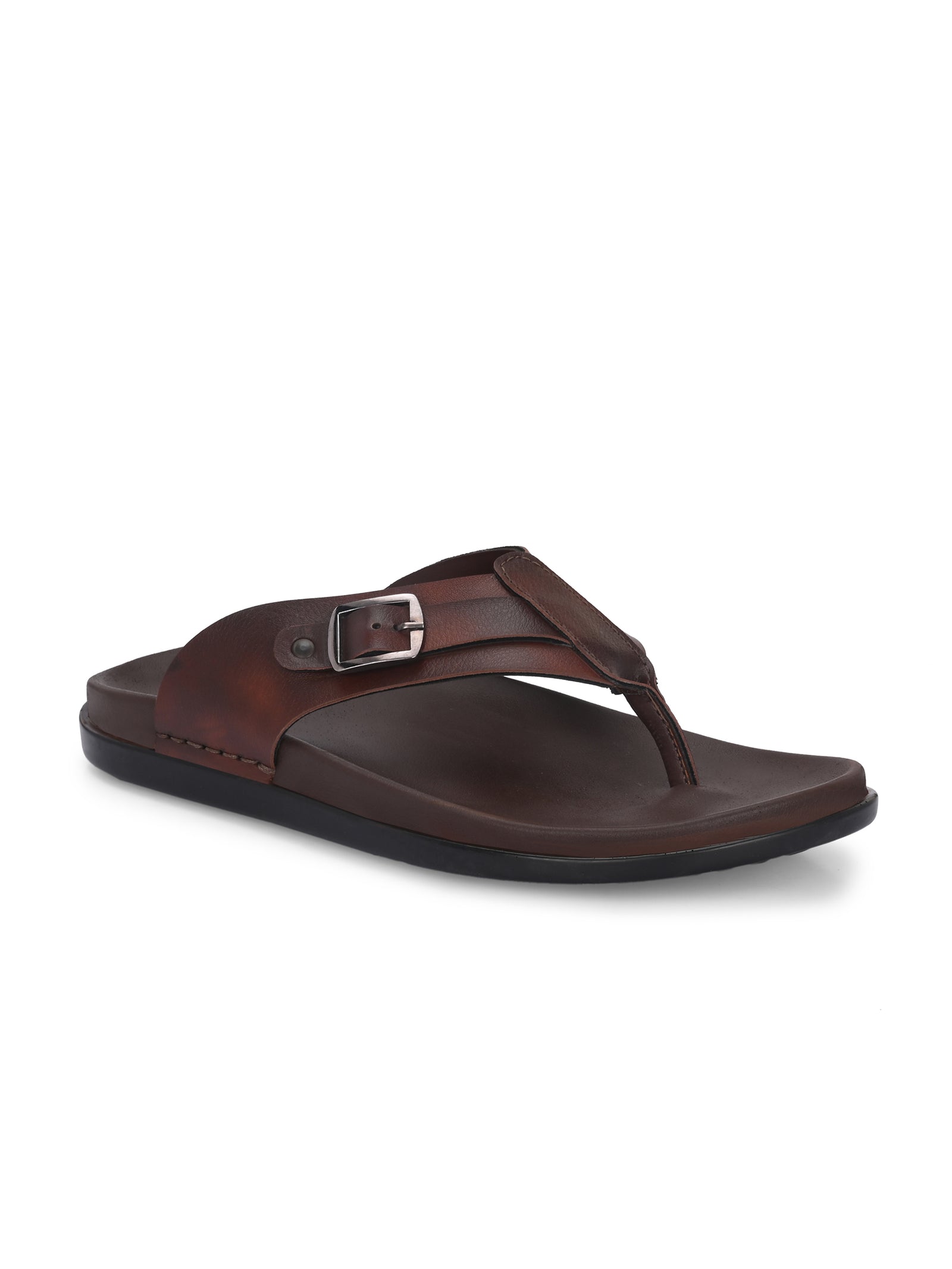 Men brown v-shape slipper with buckle look (L7)