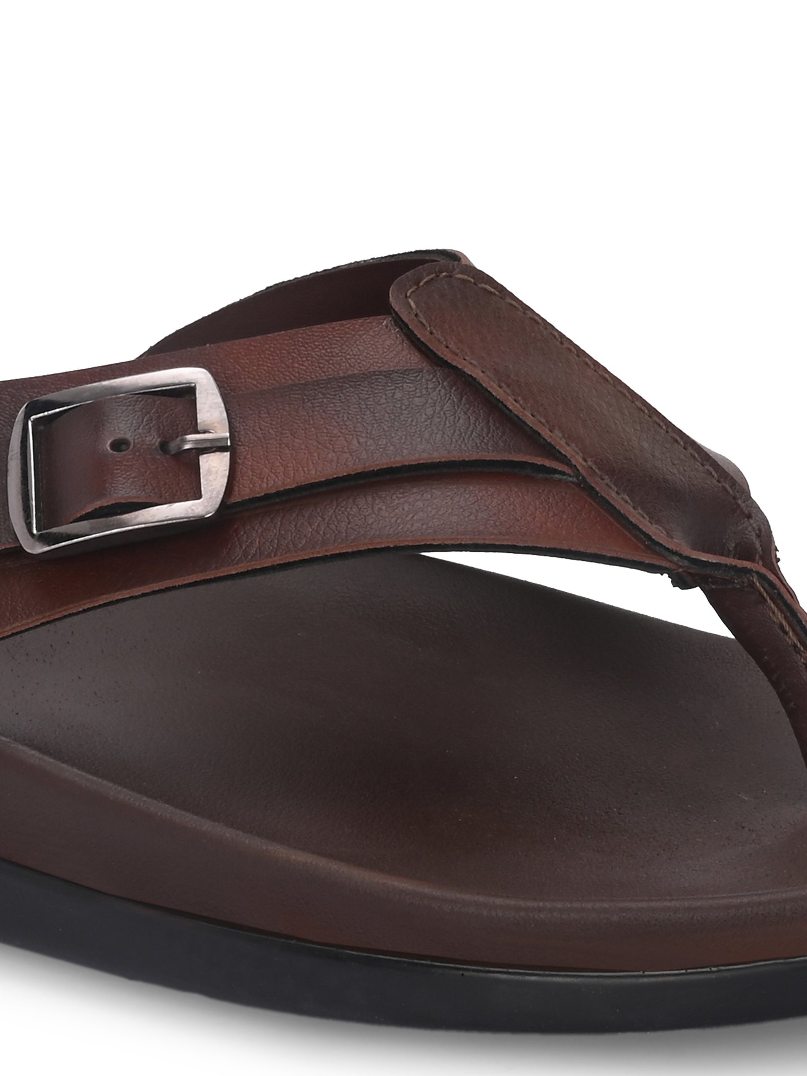 Men brown v-shape slipper with buckle look (L7)