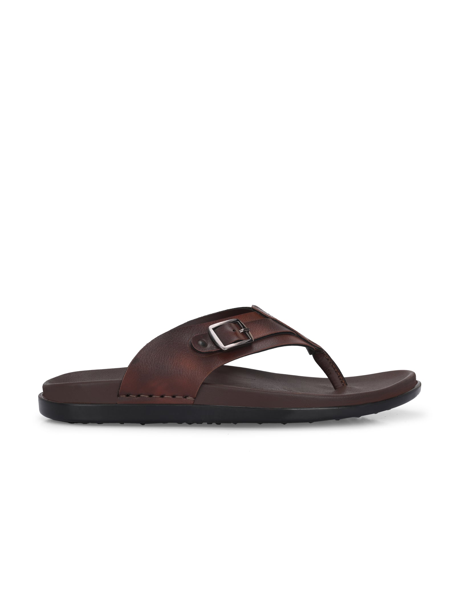 Men brown v-shape slipper with buckle look (L7)