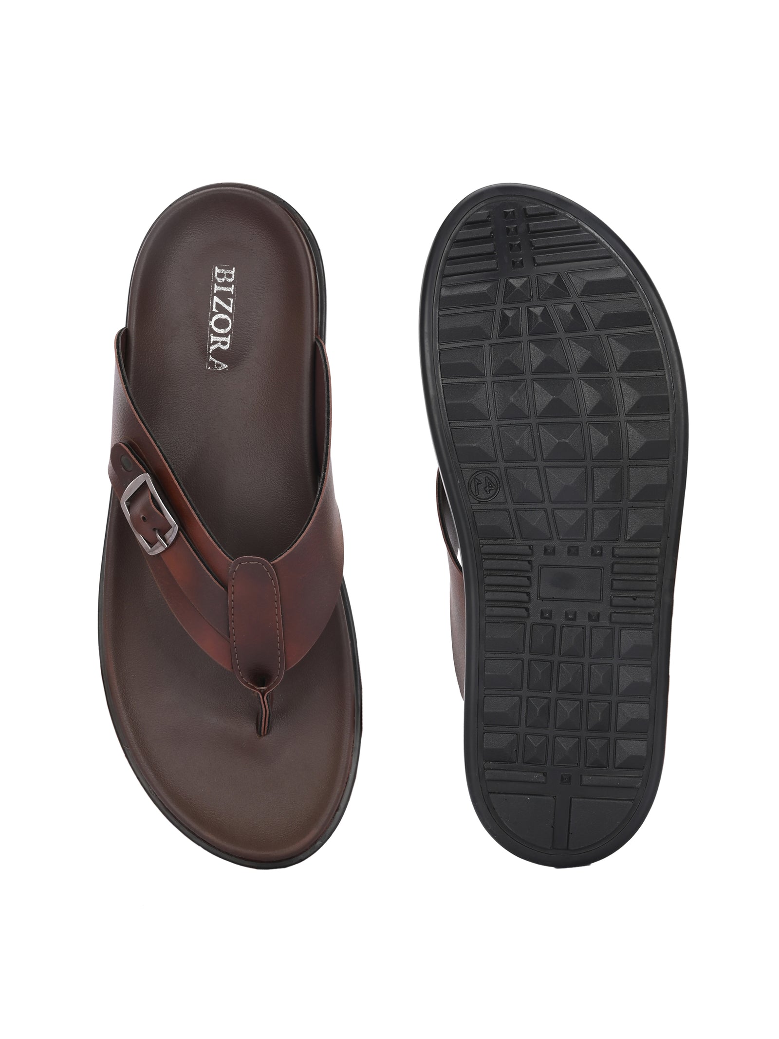 Men brown v-shape slipper with buckle look (L7)