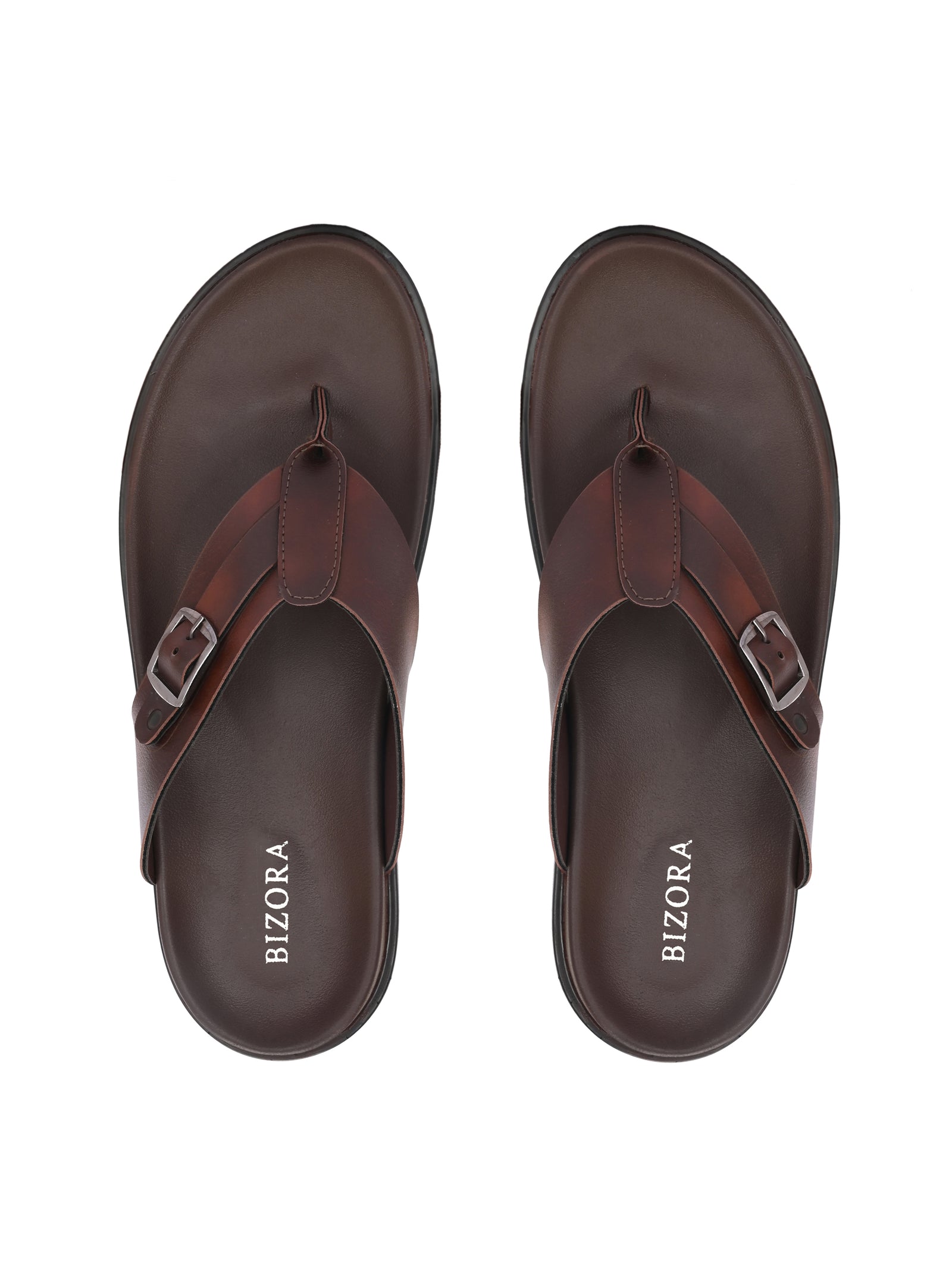 Men brown v-shape slipper with buckle look (L7)