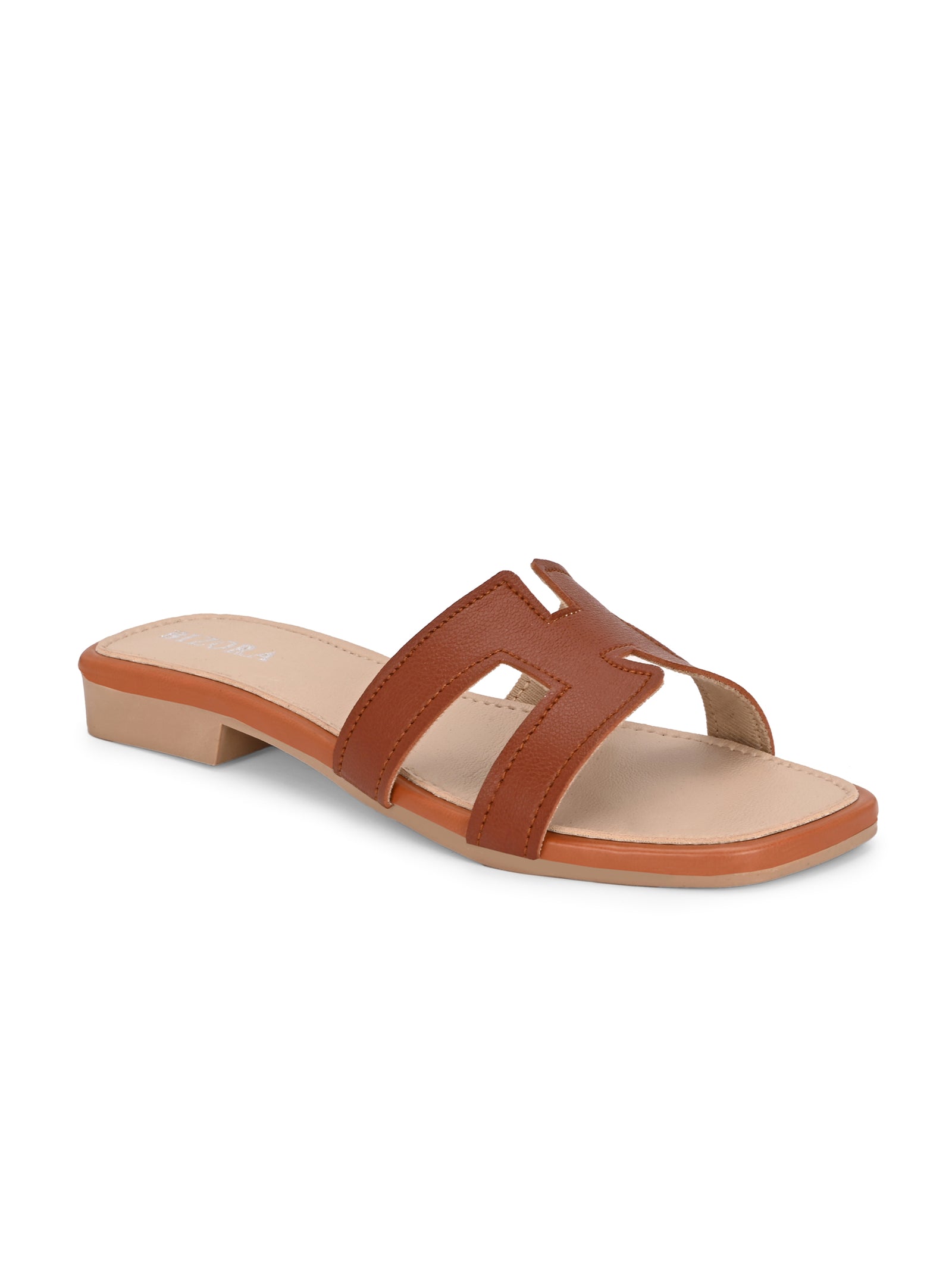 BIZORA Women's Tan Slip-On Sandals - Comfortable and Stylish Flat Footwear