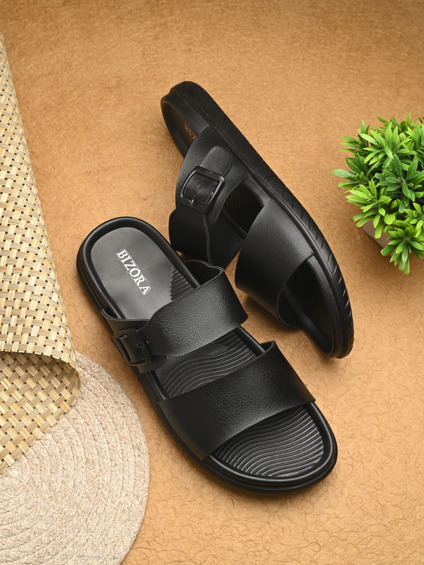 Men Black adjustable strap slipper (T4)