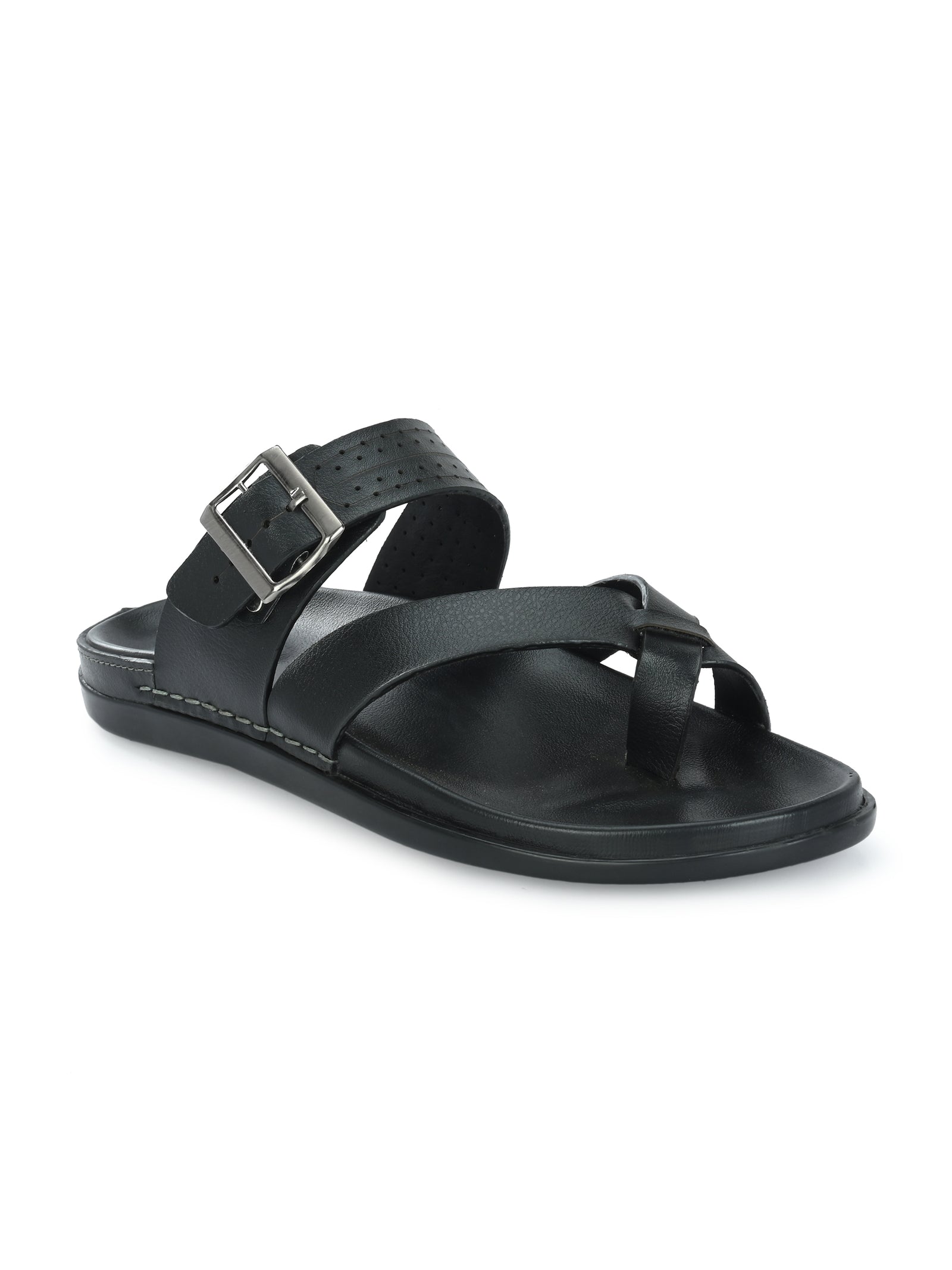 Mens  black adjustable strip slipper (L-2)